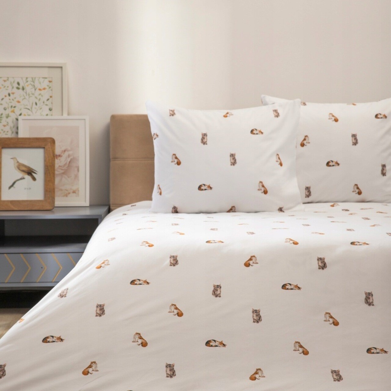 Lenjerie de pat King Size, Gattino, Homla, 3 piese, 200x220 cm, microfibra din poliester, alb - imagine 6
